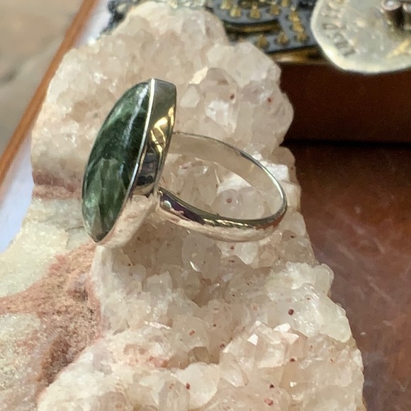 NATURAL SERAPHINITE 925 STERLING SILVER RING, SIZE 8.25 - Picture 3 of 11